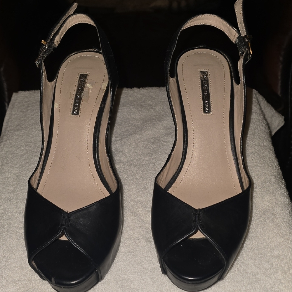 BCBGeneration Black Peep-Toe Slingback Heels
